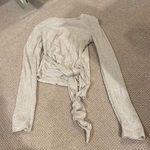 Zara small knit oatmeal beige tie long sleeve top